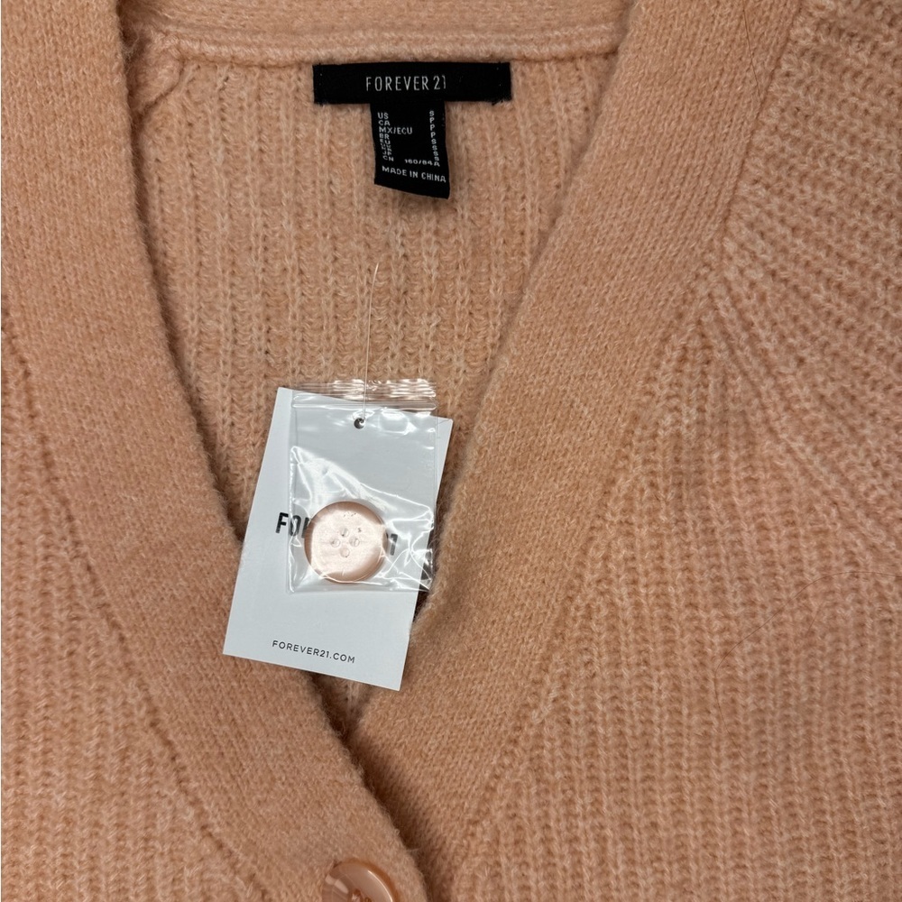 NWT FOREVER 21 Fuzzy Ribbed Cozy Cardigan Sweater  Pink size Small - Picture 3 of 6